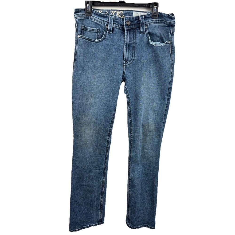 TK Axel Jeans Mens 32x32 Blue Slim Boot Cut Distressed Faded Denim Workwear Pant